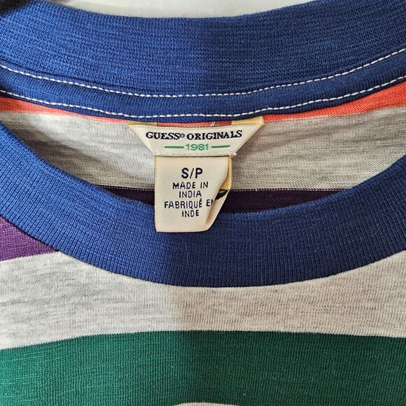 Guess Originals 1981 Gray Multi-Color Stripe Short Sleeve Crop Guess Logo SP - Picture 5 of 9